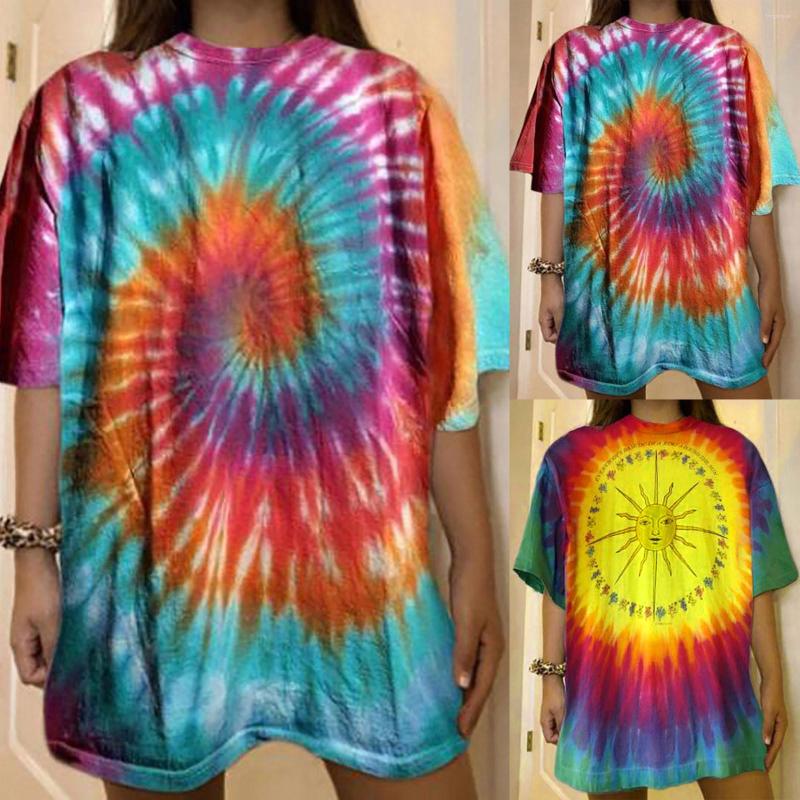

Women's T Shirts Women Workout Shirt Tops Blouse Short Tie-Dye Sleeve O-neck Print Girls Pullover Baseball, Hot pink