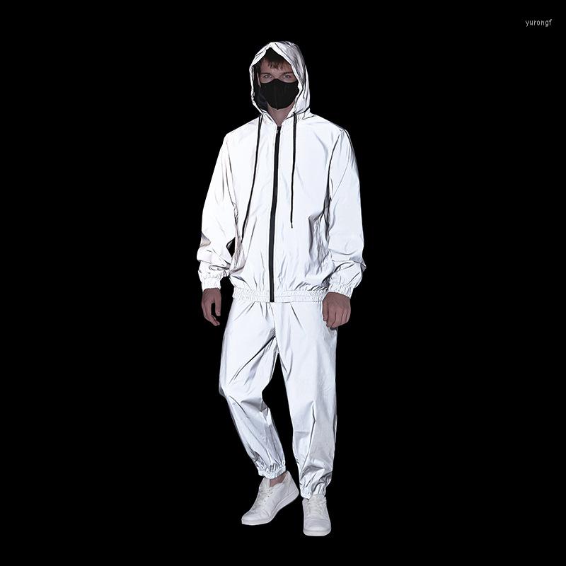 

Men' Tracksuits Reflective Tracksuit For Men Clothing Hoodies Sweatpants Sportswear Fitness Sweatshirt Pants Hip Hop Suit Male, Gray reflective