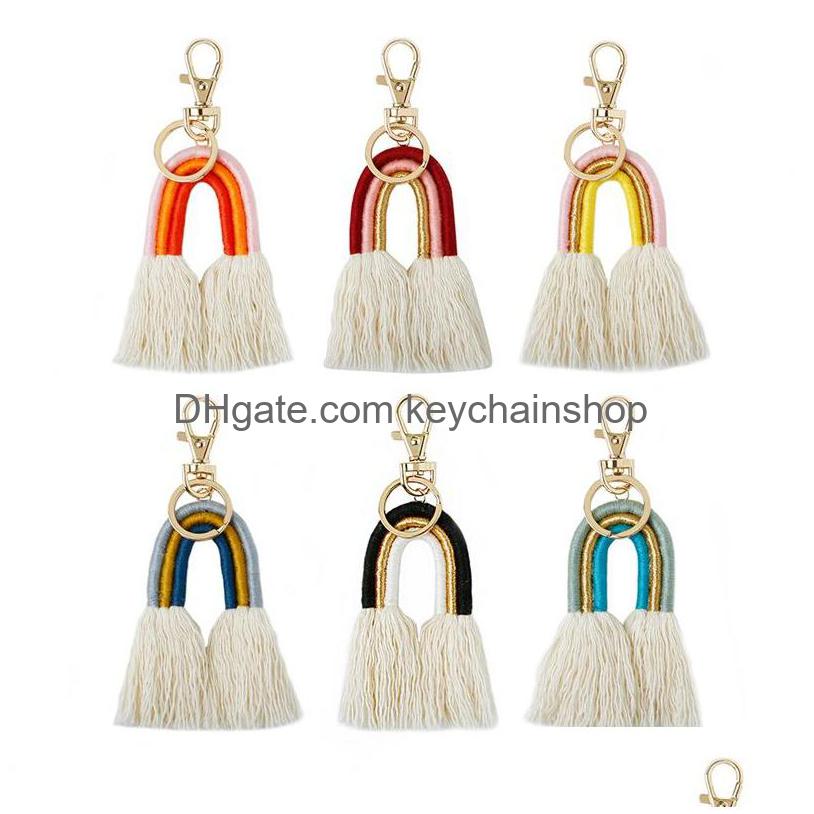 

Key Rings Weaving Rainbow Keychains For Women Handmade Holder Rame Bag Charm Car Hanging Jewelry Gifts Drop Delivery Dhljt