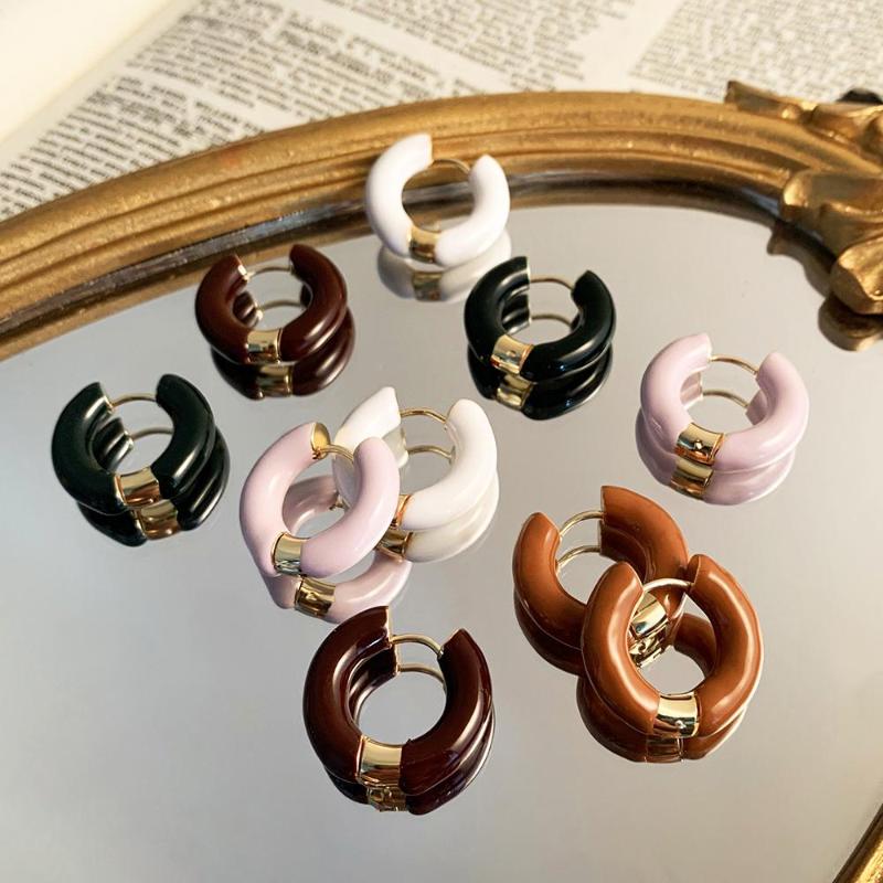 

Hoop Earrings Light Luxury Romance Stainless Steel Multicolour Enamel For Women Girls Punk Thick Round Ear Buckle Huggie Jewelry