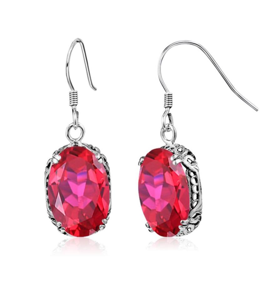 

Retro 100 925 Sterling Silver Oval Ruby Drop Earrings For Women Natural Red Gemstone Ruby Fine Jewelry Gifts Factory2212108