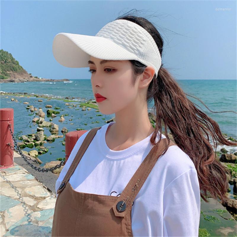 

Wide Brim Hats Solid Color Cotton Empty Top Hat Outdoor Sports Cycling Visors Breathable Hole Sun Elastic Adjustable Baseball Caps, White