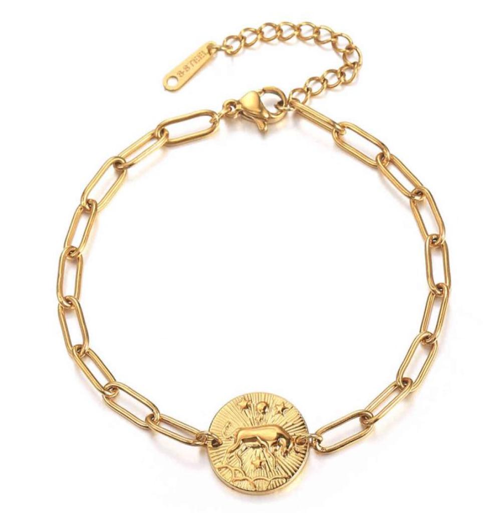 

Vintage Women039s Zodiac Sign Bracelets 12 Constellations Coin Charm Paperclip Link Chain Adjustable Engagement Gift Db3349769552