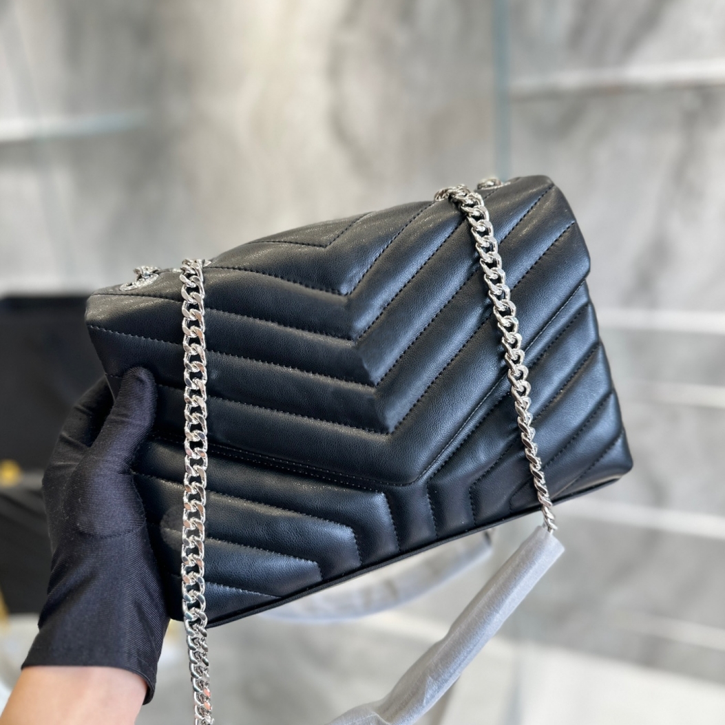 

Luxury Handbag Shoulder Bag Brand LOULOU Y-Shaped Designer Seam Leather Ladies Metal Chain Gold Black Clamshell Messenger Chain Bags Box Wholesale, All black