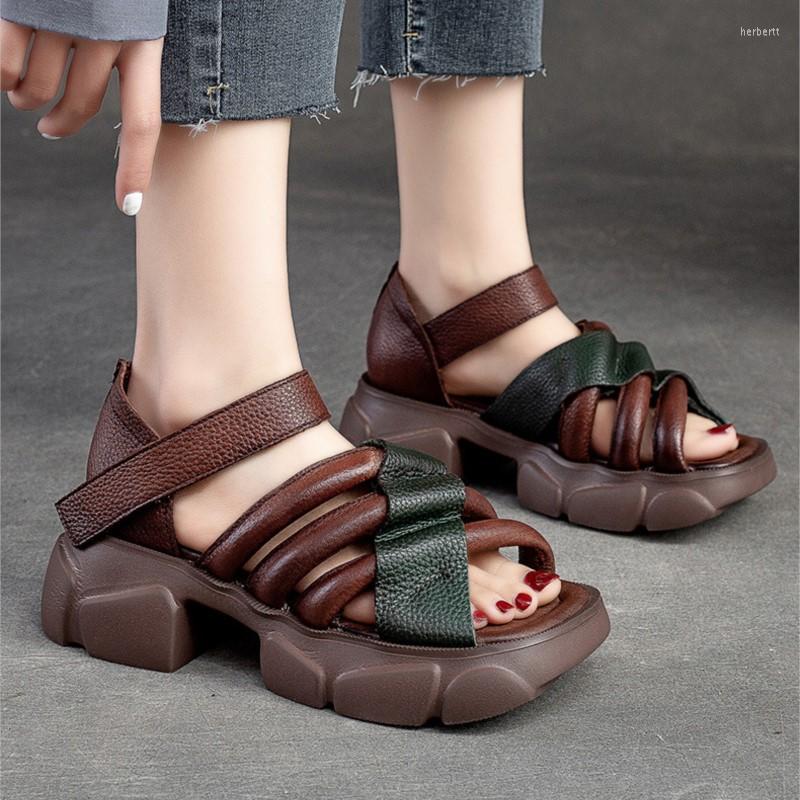 

Sandals Johnature Genuine Leather Thick Sole Women 2023 Summer Versatile Soft Comfortable Breathable Platform Shoes, Black