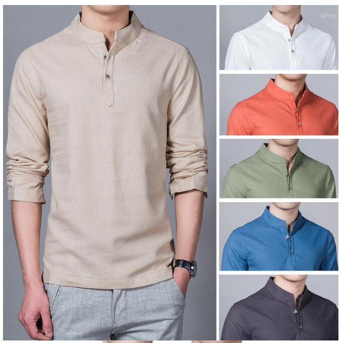 

Men's T Shirts Collar Tees Button Design Tops Fitness Clothing Long-sleeved Shirt Men Solid Color Two Buttons Stand, Black