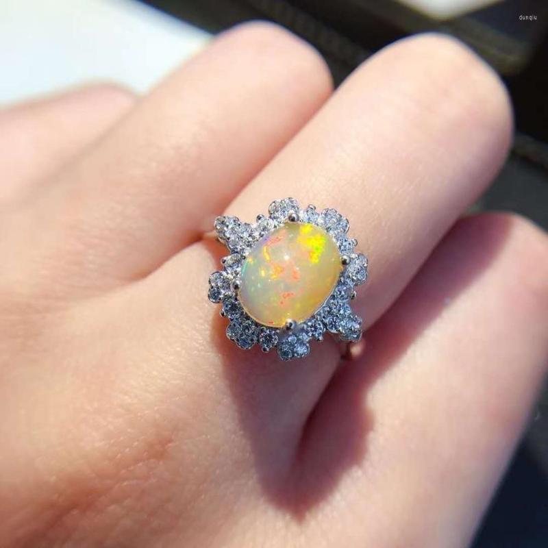 

Cluster Rings Natural And Real Opal Ring Gemstone Classic In 925 Sterling Silver