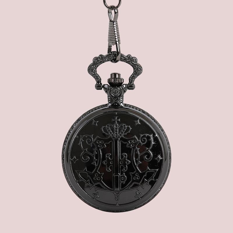 

Pocket Watches Antique Classic Watch Black Butler Wand Pattern Embossed Case Chain Pendant Clock Tungsten Kids Gift WatchesPocket