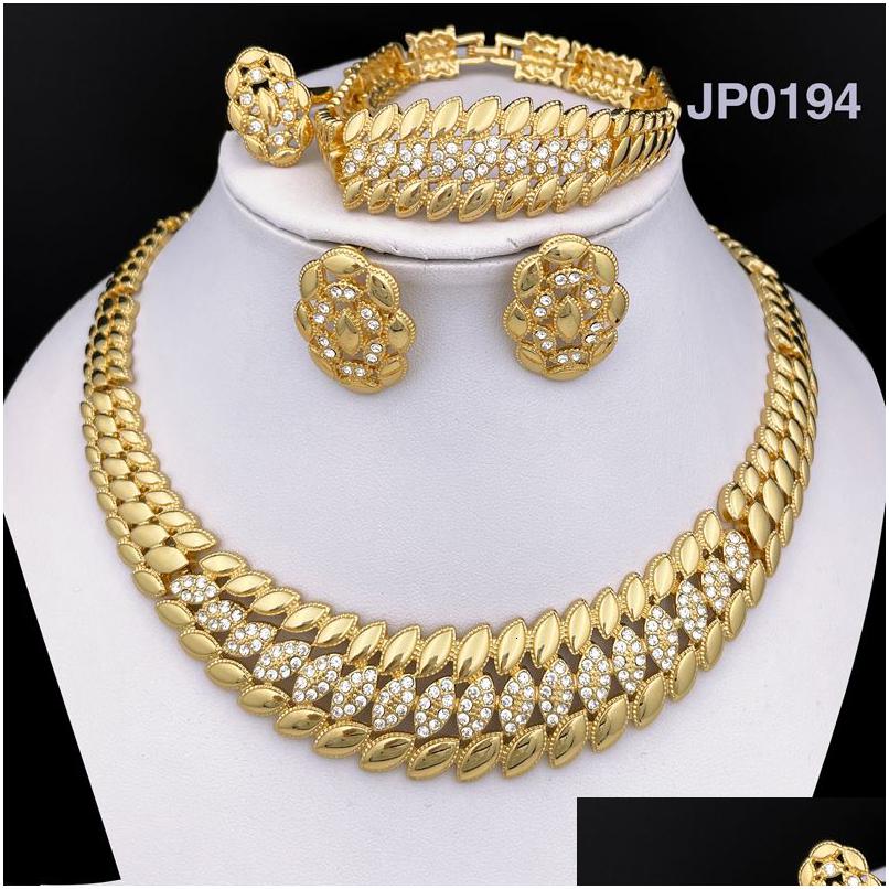

Jewelry Sets Brazil Gold Color For Women Dubai Fashion Necklace Earrings Ring Bracelet Set Bride Party Gift Drop Delivery Dhl0U