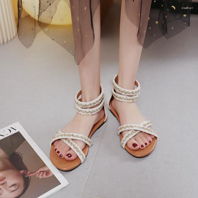 

Sandals 2023 Summer Fashion Women's PU Face Flat Heels Beautiful Casual Solid Color And Slippers, Beige