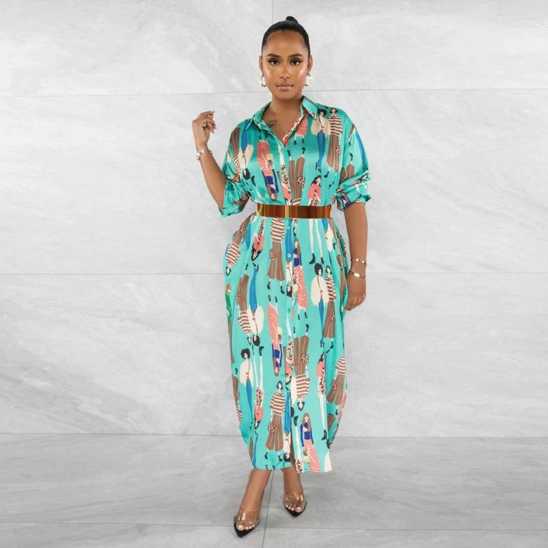 

Casual Dresses 2023 Slimming Sense Of Design Pure Sweet And Spicy Style Digital Printing Shirt Long Sleeve Dress Female Without Belt, Green