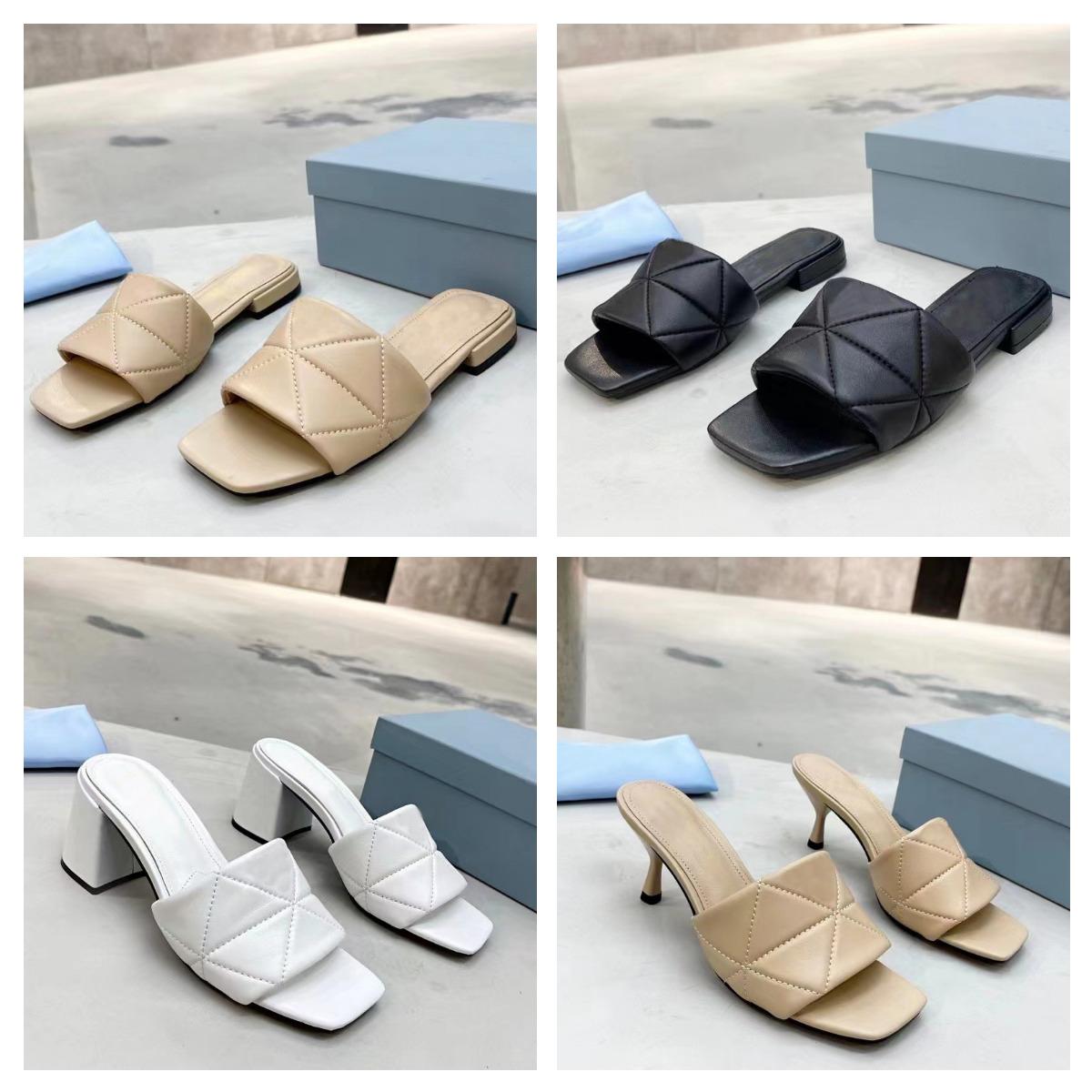

Women heel Sandals Designer Soft real leather Slippers Triangle Flat Slides Flip Flops Mules Casual Luxury Sandels summer 10A Quilted Nappa sandales femme, 18