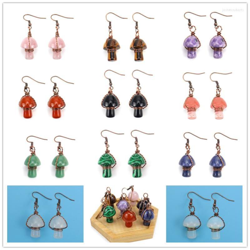 

Dangle Earrings 6 Pair Natural Stone Retro Wire Wrap Mushroom Shape Reiki Healing Tigers Eye Roses Quartz Crystal Jewelry