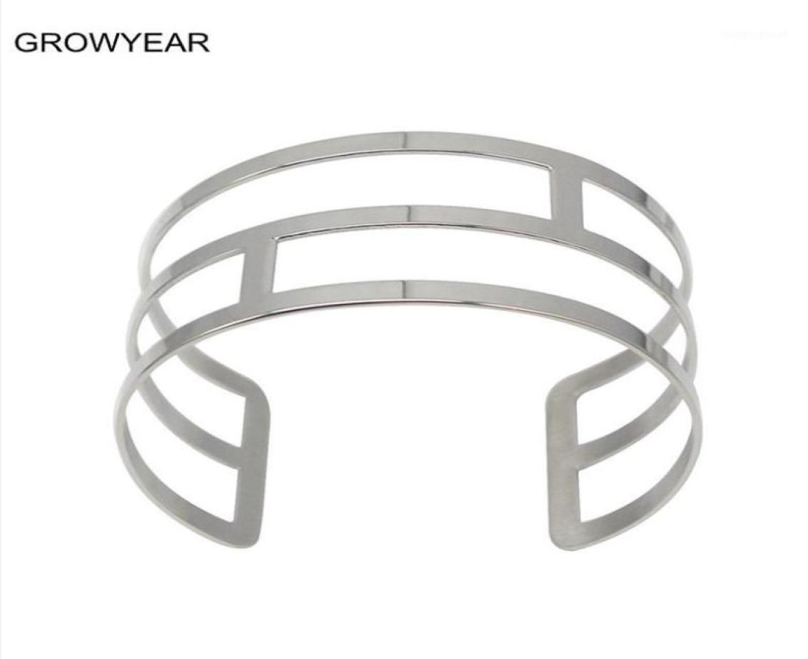 

Bangle Silver Color Geometric Cuff Stainless Steel Women Jewelry Whole18101805