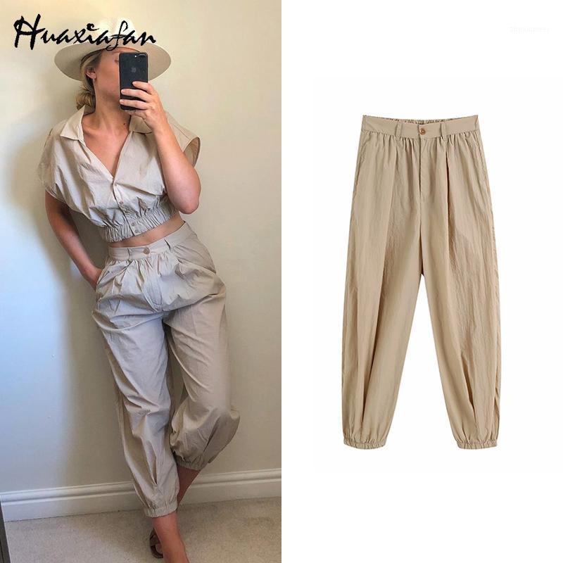 

Women's Pants & Capris Huaxiafan Dresy Damskie Fashion High Waisted Cozy Pleated Zipper Elastic Hem Female Ankle Trousers Pantalones Muj, Khaki