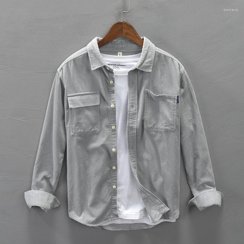 

Men's Casual Shirts Autumn Winter Men Corduroy Pure Cotton Shirt Long Sleeve Vintage Pockets Warm Thin Coat, 1y50-1