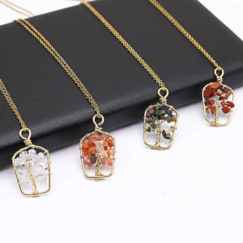 

Pendant Necklaces Natural Stone Necklace Amethyst Tree Of Life Gravel Winding Link Chains Crystals Charms For Women Jewelry