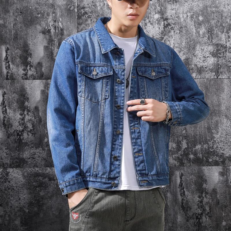 

Men's Jackets Spring Summer Denim For Men Multiple Pockets Youth Fashion Coat High Quality Lapel Cotton Bomber Jacket, Dark blue coat