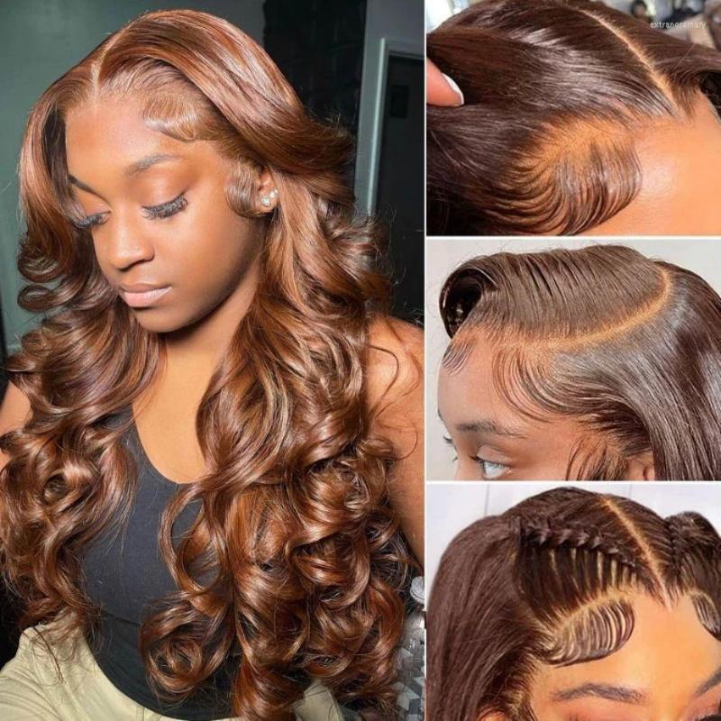 

13x4 Chocolate Brown Transparent 180% Lace Front Wig Body Wave Brazilian Human Hair Wigs Remy Spring Color For Women, Picture shown