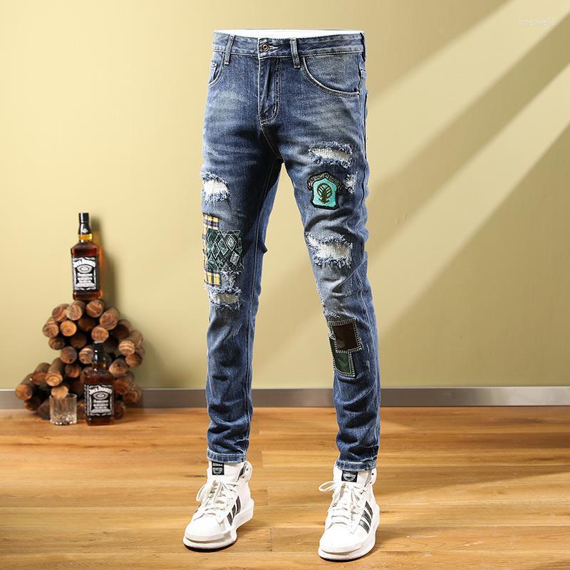 

Men's Jeans Men's Ripped Pants High Street Fashion Stretch Fit Y2K Clothes, Blue