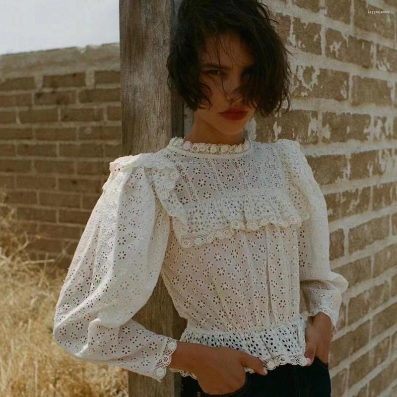 

Women's T Shirts Hollow Out Embroidery Women Vintage Blouse Ruffles Sleeve Elastic Waist Short Shirt Top, Beige