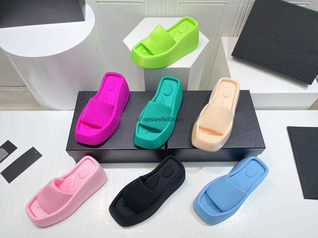 

Designer Slippers TAJI Platform Slipper Women Sandal Lycra Slippers Outdoor Shoes Rubber Sliders Leather Thick Sole Shoes Slide, Color 6