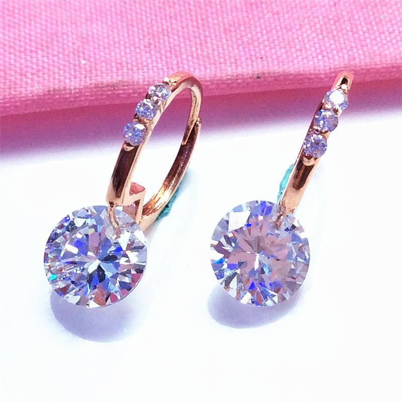 

Dangle Earrings 585 Purple Gold Inlaid Round Gemstone Fashion Jewelry Simple Style 14K Rose Classic Design For Women