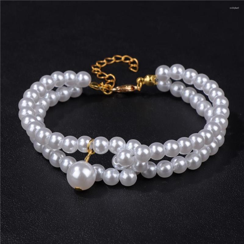 

Strand Trendy Imitation Pearls Bracelet For Women Handmade Pearl Charm Exquisite Bangles Jewelry Female Ladies Party