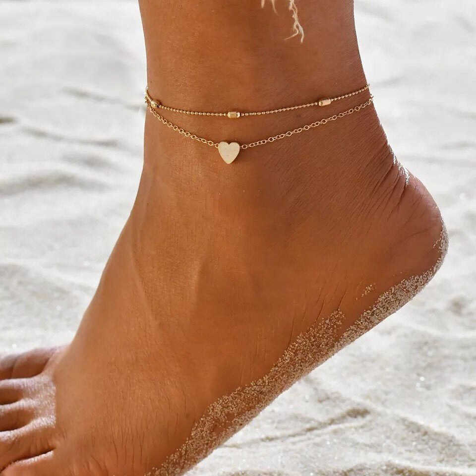 

Anklets Hot summer beach new ball chain heart anklet foot ornaments AA230512