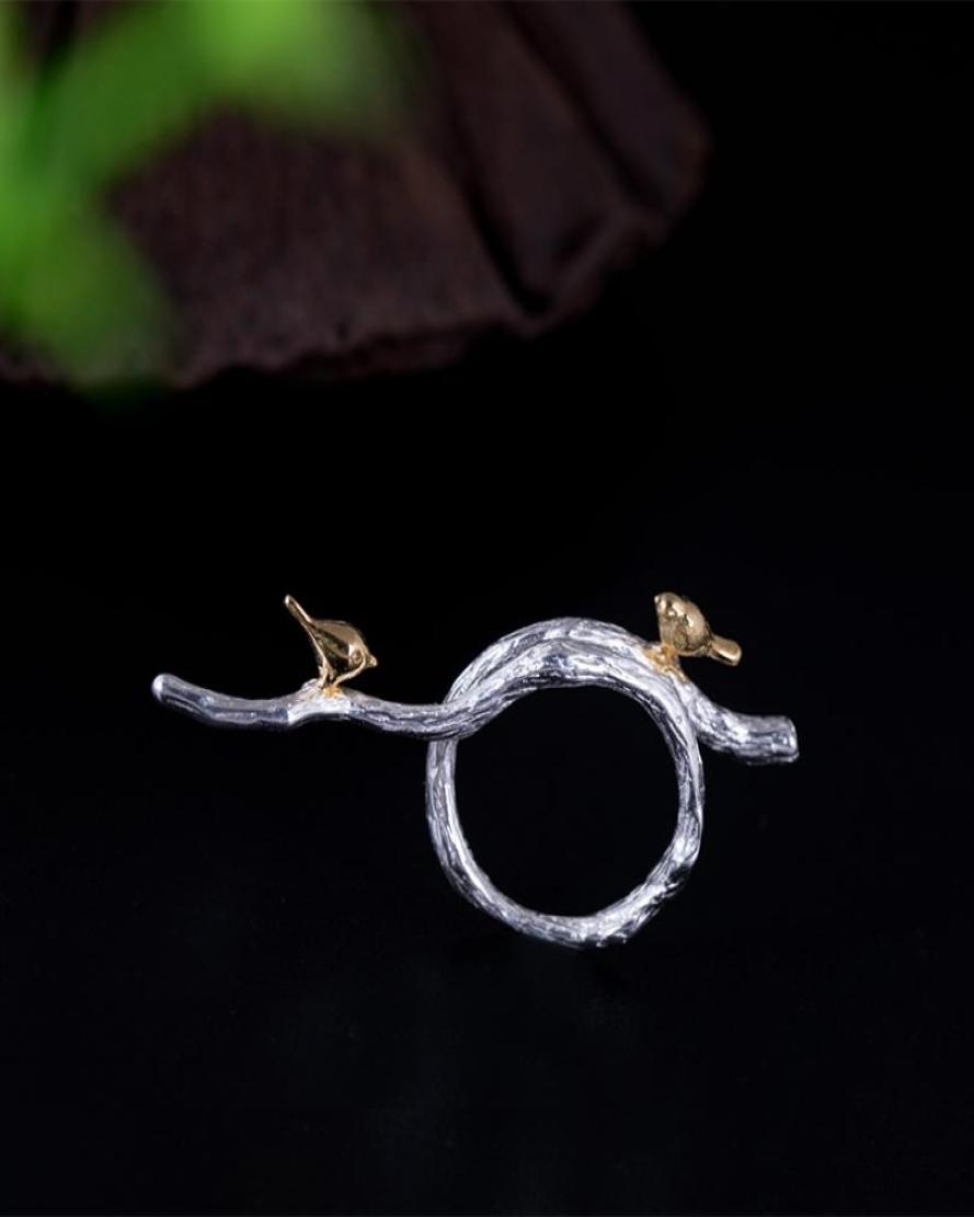 

2021 Product Real 925 Silver Personalized Design Branch Women039s Simple Bird Ring With Adjustable Opening1556079