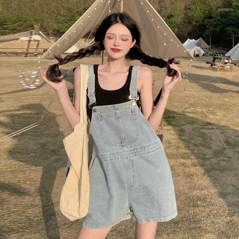 

Women's Shorts Korean Fashion Overalls Denim For Women Girl Suspender Jumpsuit Party Birthday Holiday Vacation Casual Loose Clothes, Light blue