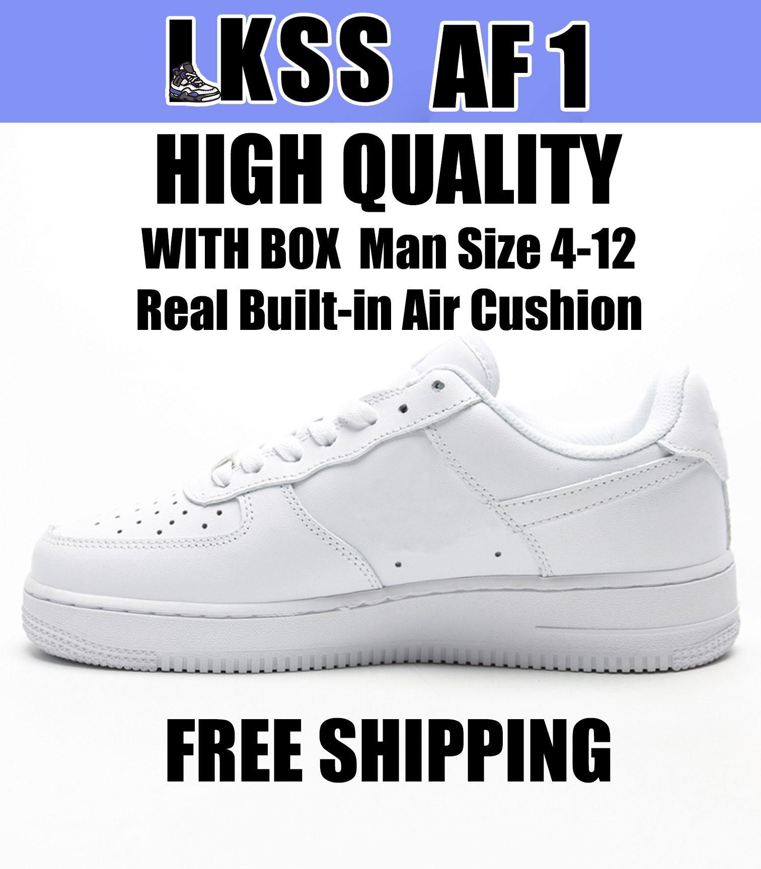 

LKSS High Quality All White AF 1 Real Built-in Air Cushion Casual Shoes US Man Size 4-12 Men Women Basketball Running Fashion Sport Sneakers, As pic