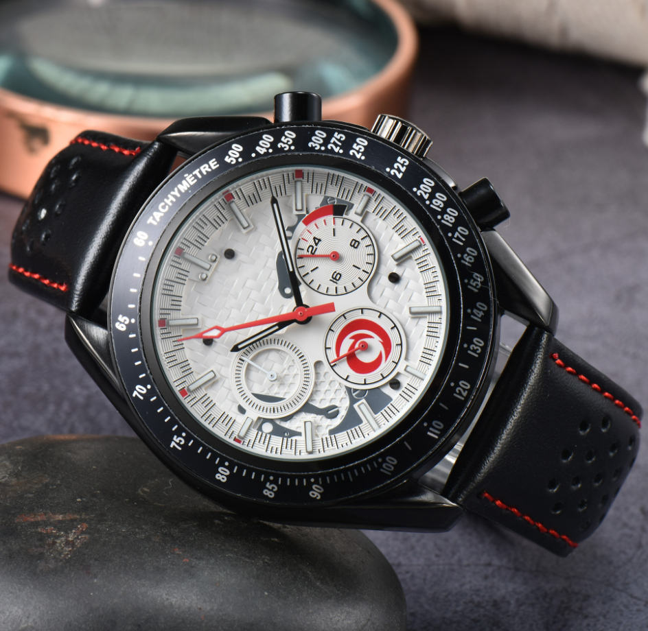 

New Quality Watch Chronograph Quartz Movement Black dial Case Limited Men Watch Leather Strap Mens Wristwatches, 10