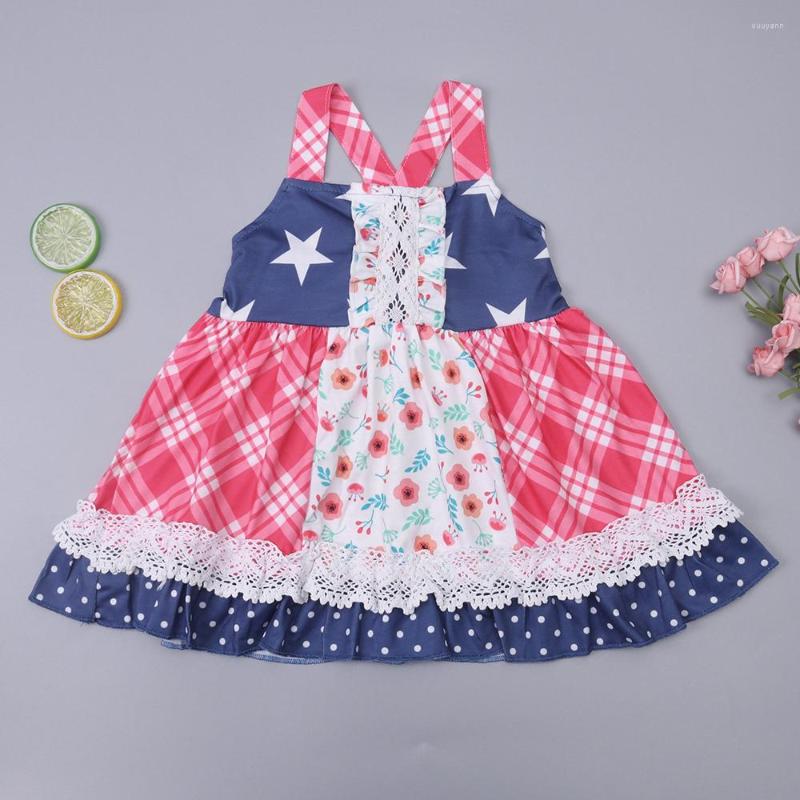 

Girl Dresses 1-8T July 4th Blue Red Party Dress Clothes With Pattern Flag Print Robe Sleeveless Princess Long Skirt Boutique Wears, Lyq2111-408