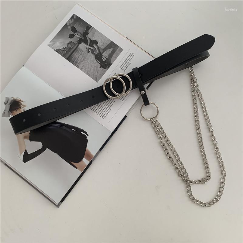 

Belts Fashion Double Circle Alloy Women's Belt Chain Luxury Style Pin Buckle Jeans Decoration Retro Punk, Black