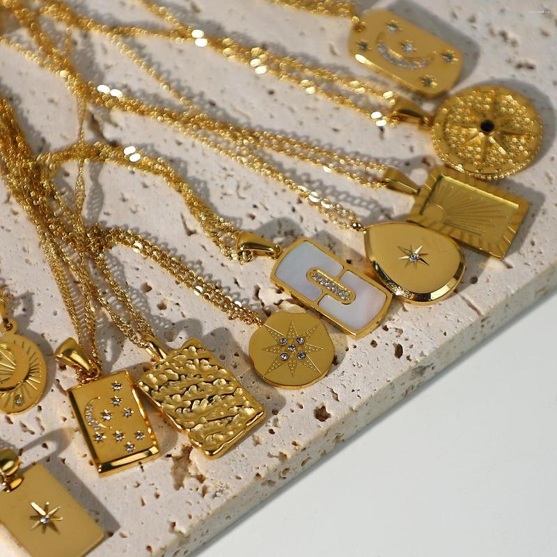 

Pendant Necklaces 18K Gold Plated Crystal Pave Moon Star Crescent Zircon Stainless Steel Necklace