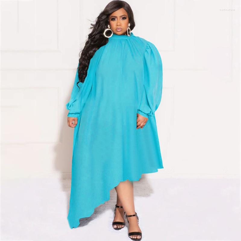 

Plus Size Dresses KEXU Chiffon Sexy Party Women Nightclub Elegant High Waist Long Dress Lantern Sleeve Asymmetrical Maxi, Black