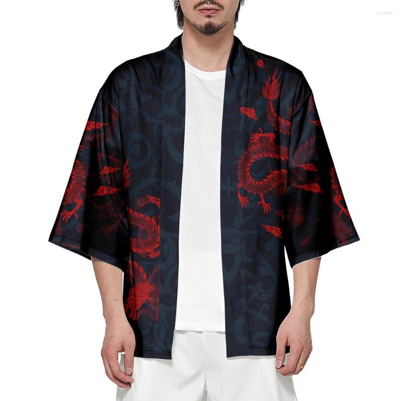 

Ethnic Clothing Women Men Haori Beach Cardigan Oversized Top Traditional Yukata Robe Anime Dragon Print Japanese Kimono Plus Size