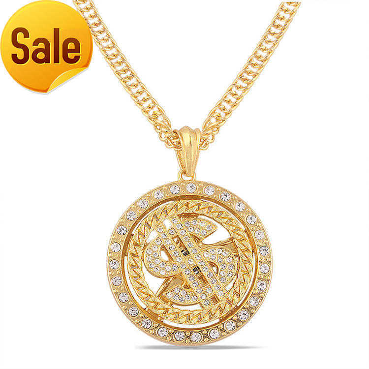 

Hip Hop Plated 18K Gold Diamond Embedded Cuban Chain Dollar Money Necklace for Mens and Womens Couple Street Cool Bling Jewelry
