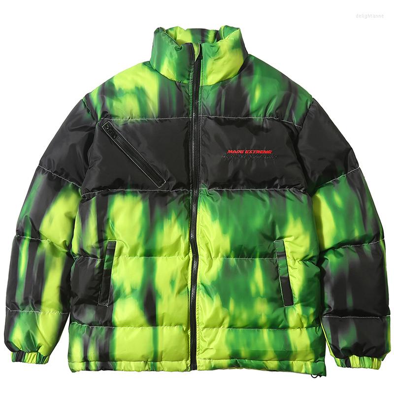 

Men's Down 2023 Hip Hop Jacket Parka Illusion Tie Dye Streetwear Men Windbreaker Harajuku Winter Padded Coat Warm Outwear Green, A21dp12 blue