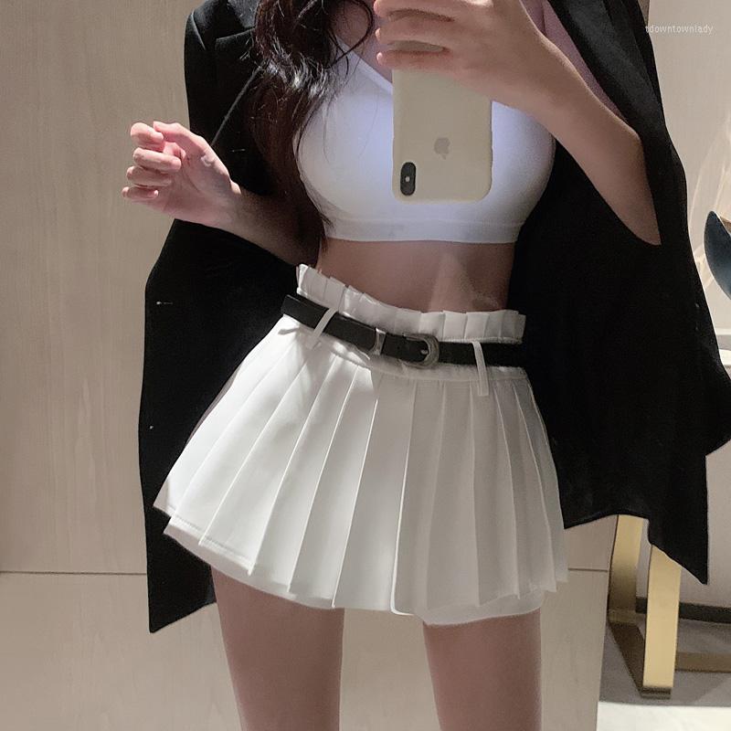 

Skirts Women High Waist Pleated Mini Skirt Wiht Underpants Skort With Split Detail, Black