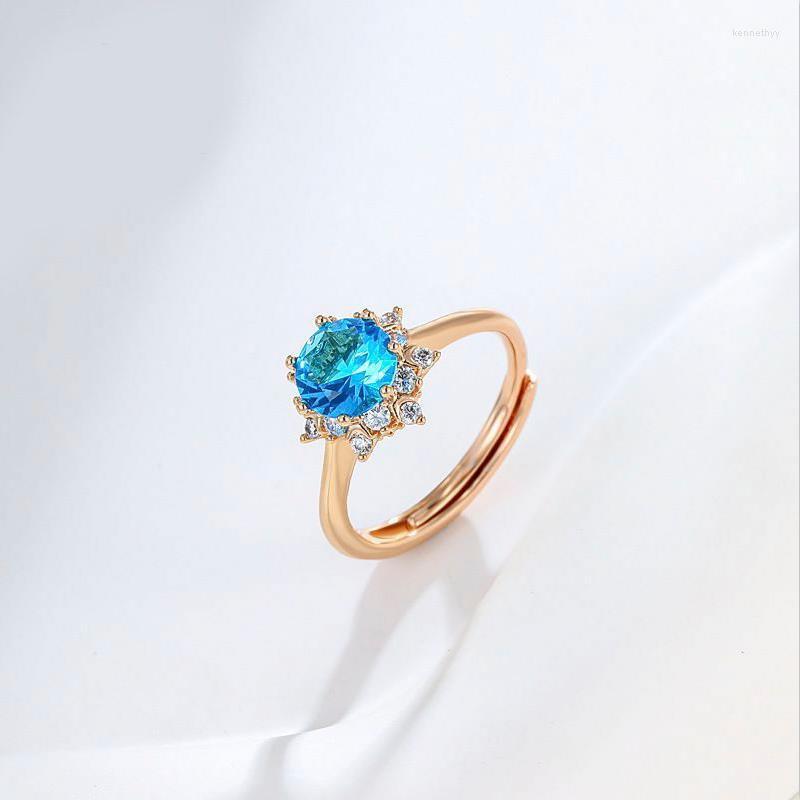 

Wedding Rings MxGxFam Sea Blue Round Zircon Jewelry For Women Gold Plated 18 K Nickel Free