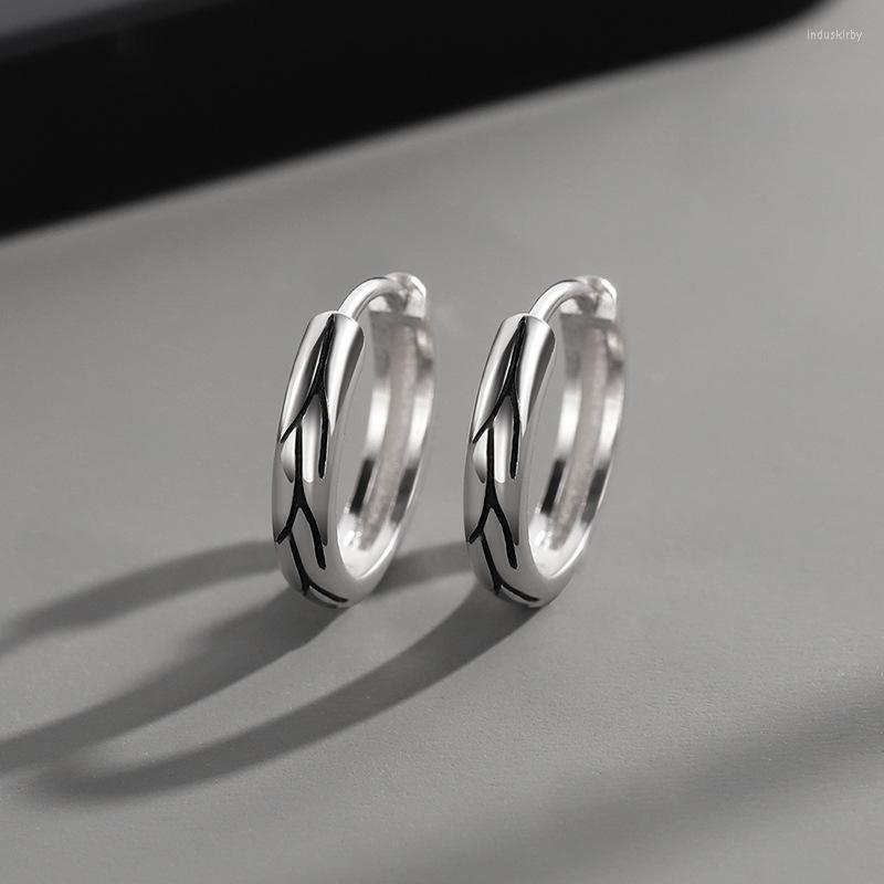 

Hoop Earrings Simple Trend Personality Men's Retro Striped Buckle Accessories Silver Color For Men Couple Jewelry