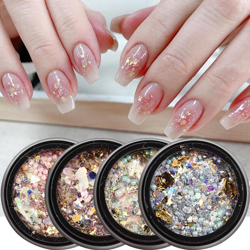 

Nail Glitter Art Platinum Powder Sparkly Laser 3D Mixed Irregularity Shell Pearl Sequin Flake Mermaid Charm Manicure Decor NTFZB