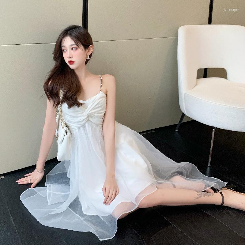 

Casual Dresses Fairy Long Mesh Dress With Suspender 2023 Summer Style Birthday Princess Fashion Sleeveless Asymmetrical Vestidos, Black