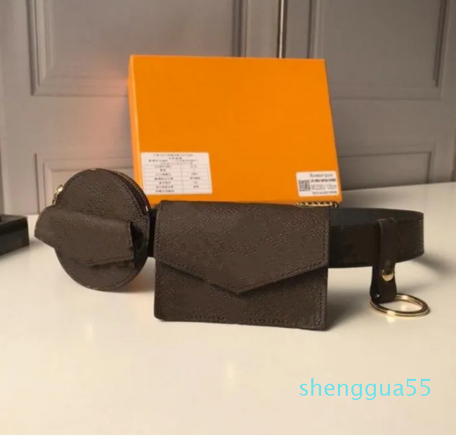 

Brand Leather Belts designer Men Women Luxury Clutch Wallet Brown Flower Waist Bags Real Leather Purse With dust bag original207B