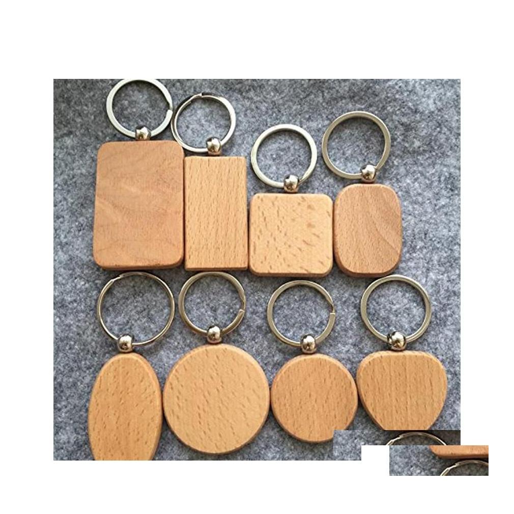 

Keychains Lanyards Diy Blank Wooden Keychain Rec Square Round Heart Shaped Oval Wood Key Chain Ring Business Gift Dhs D274Lr Drop Dhfxd