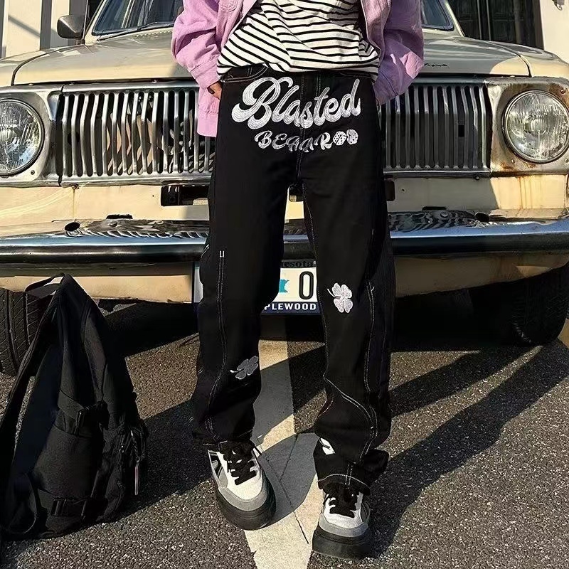 

Women's Pants s American Brand Fog High Street Jeans Letter Embroidery Loose Pant Spring Autumn Vibe Style Hip Hop Straight 230512, 55