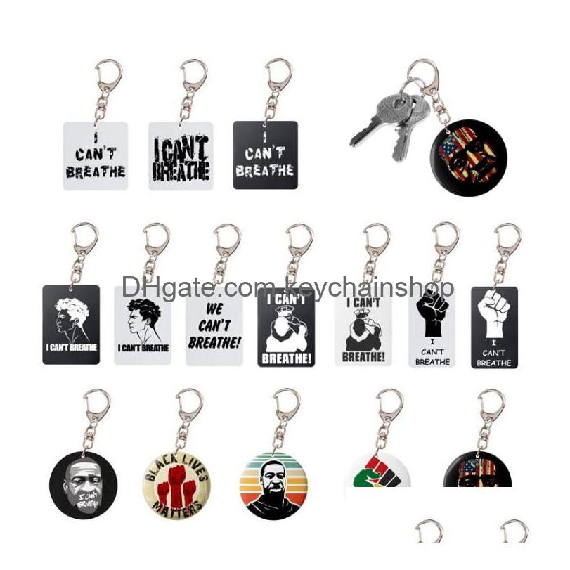 

Keychains Lanyards Newest I Cant Breathe Keychain Car Key Ring Black Lives Matter Letter Printed Acrylic Pendant Chain Metal Party Dhmxv