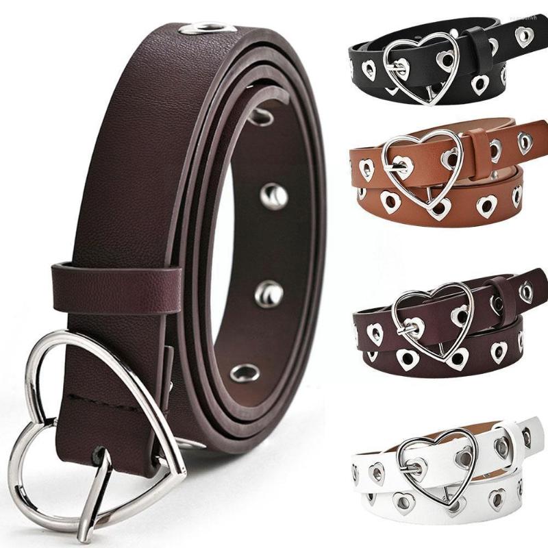 

Belts Fashion Heart-shaped Eyelet Hollow Belt Love Buckle Personality Leather Adjustable Jeans Waistbelt M3Y3, Black